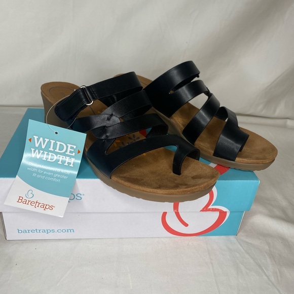 Women Baretraps Theanna Black Wedge Wide Width 11 Sandal - Picture 9 of 10